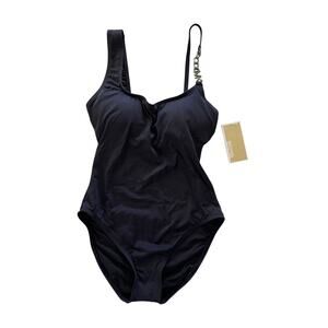 MICHAEL Michael Kors Logo Chain Black One Piece Swimsuit Size 6 Padded $122 NWT